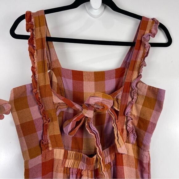 Mod Cloth x Princess Highway Linen Prairie Check Jumpsuit Orange Size Small - Picture 13 of 15